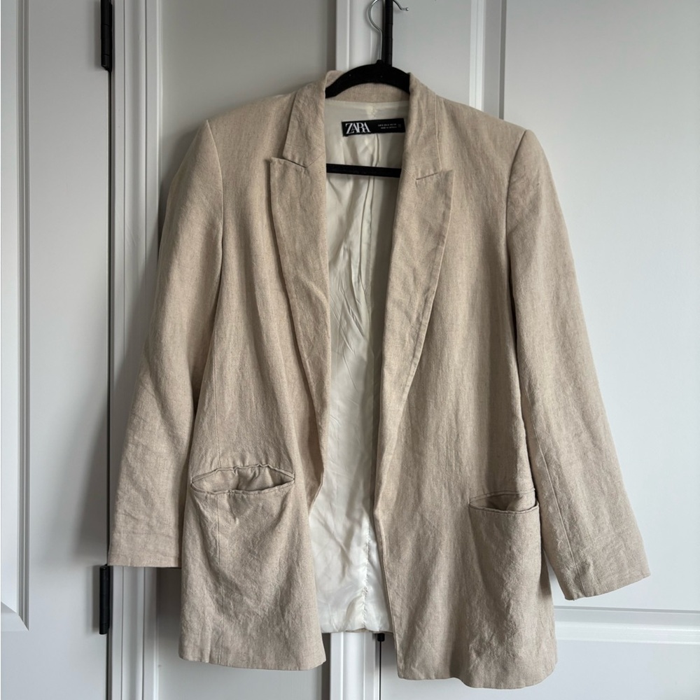 Zara Linen Open Front Lined Blazer